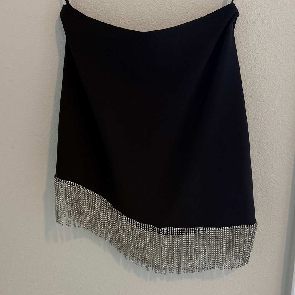 Giani Bernini Black Mini Skirt with Silver Fringe